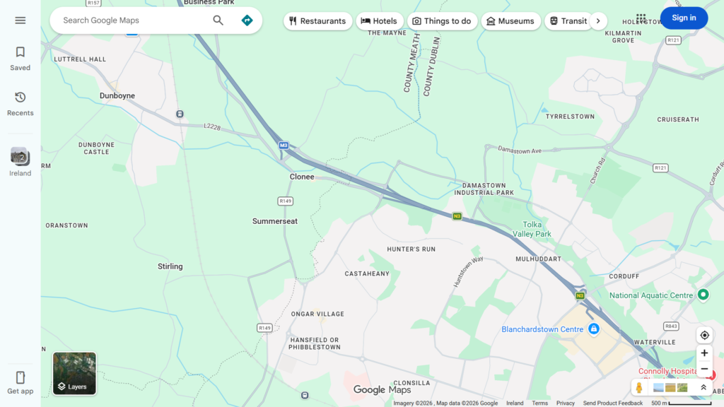 Map showcasing the hyper-local moving service area for Van with Man across Clonee, Dunboyne, and Clonsilla.